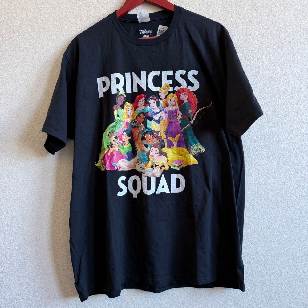 Disney Princess Squad Graphic T-Shirt Mens XL Black Port & Company Cotton Tee